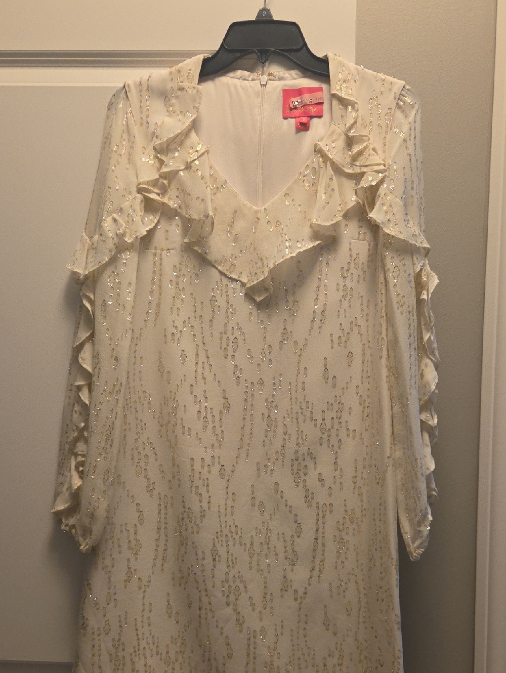 Lilly Pulitzer Ivory & Gold Ruffle Shift Dress Size 2